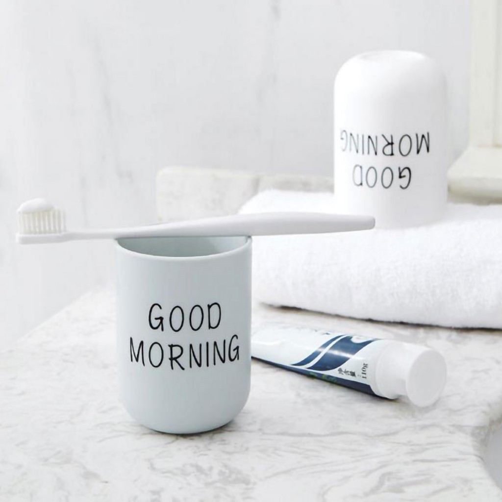 Good Morning Bathroom Toothbrush Circular Cup Simple Plain Couple Tooth Cup Mug Travel Home Black 