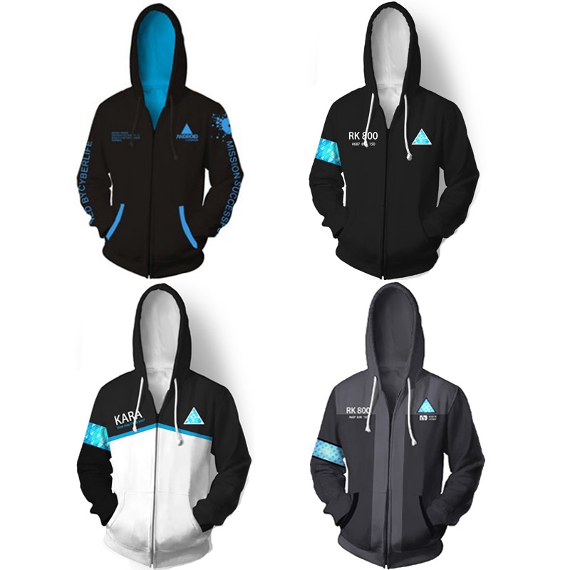 Detroit Become Human Connor RK800 Hoodie Sweatshirt Zipper Jacket Cosplay Coat