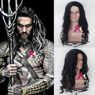 Justice League Neptune Black Highlights White Long Curly Hair Aquaman Cos Anime Wig