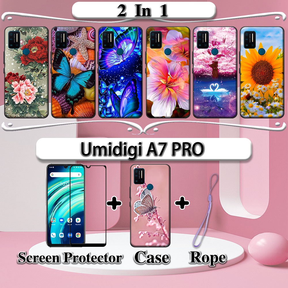 2 IN 1 Umidigi A7 PRO Case with Tempered Glass Curved Ceramic Screen Protector Flowers Shopee