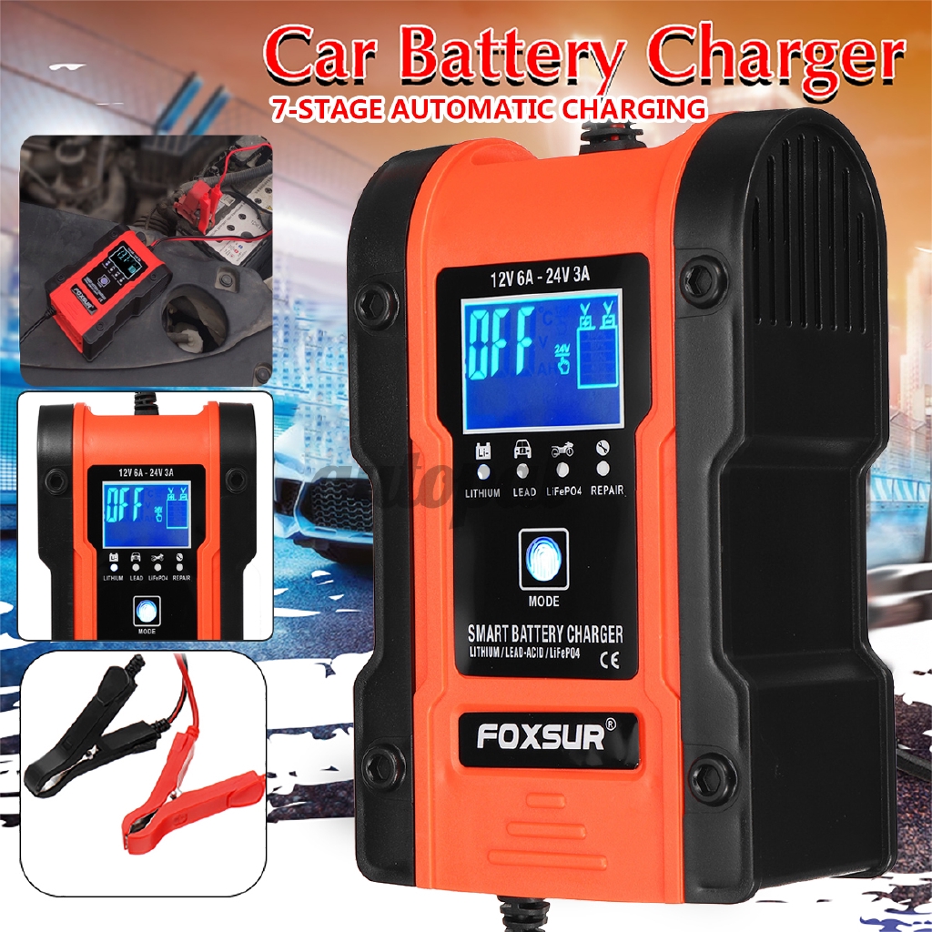 New 7-stage Automatic Charging Smart Car Battery Charger LCD Automatic ...