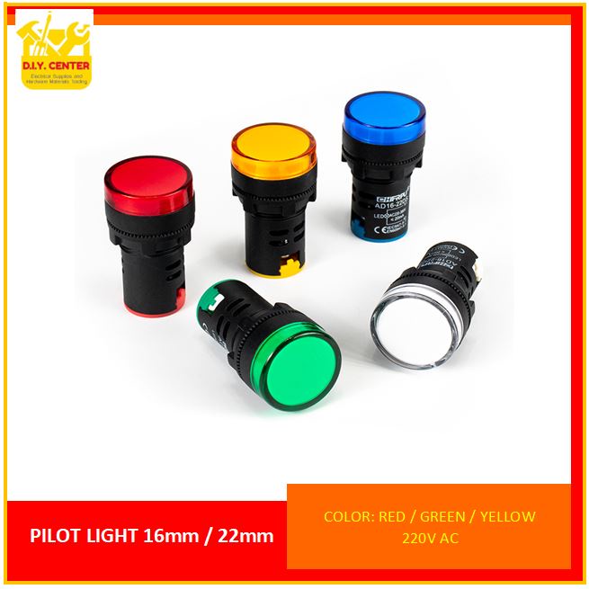 AD16-22SS Yellow / Green / Red LED pilot signal lamp 16mm or 22mm ...