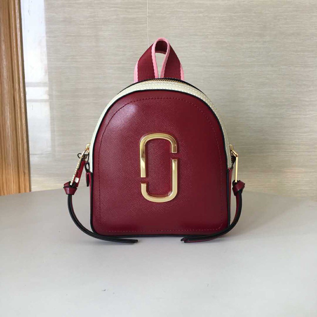 mini red leather backpack