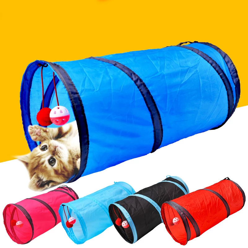 UniM Cat Tunnel 5-Way Tunnel Collapsible Extensible Cat Tube Crinkle Pop Up Tunnel Toy Maze House with Pompon and Bells for Cat Puppy Kitten Rabbit Guinea Pig