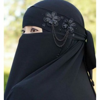 35x43cm Jetblack Black Chain Flower Embellished Niqab for Women