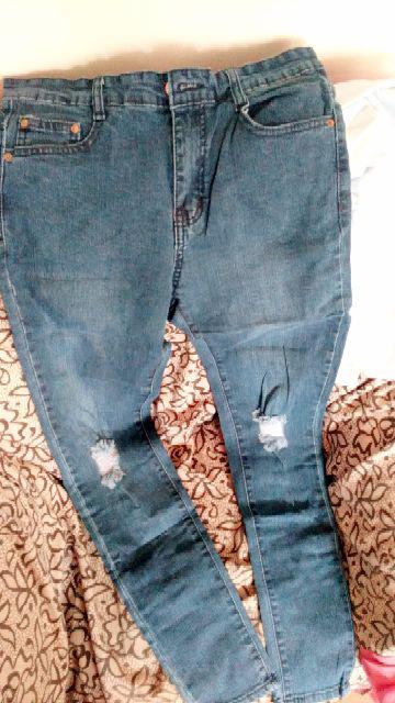 Denim Highwaist SlimFit Skinny Jeans with Knee Cut | Shopee Philippines