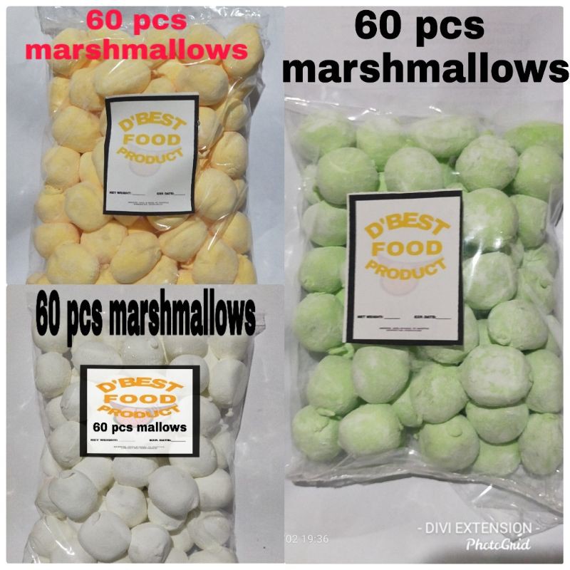 (small packging) 60 pcs. marshmallow vanilla choco filled, taro mango