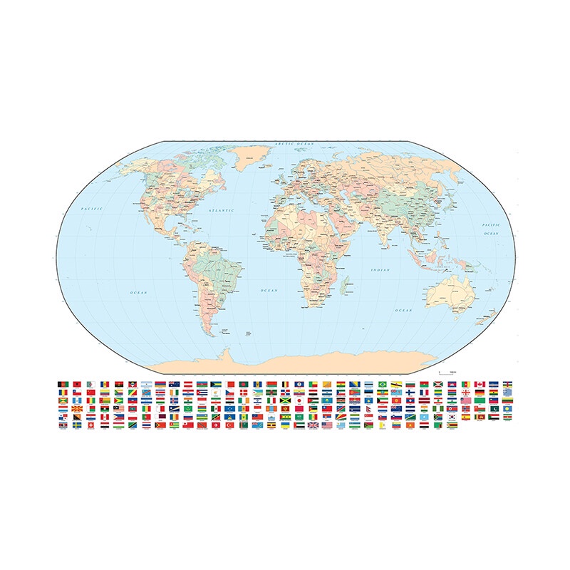 World Map with Flags Educational Poster Home Office School P3