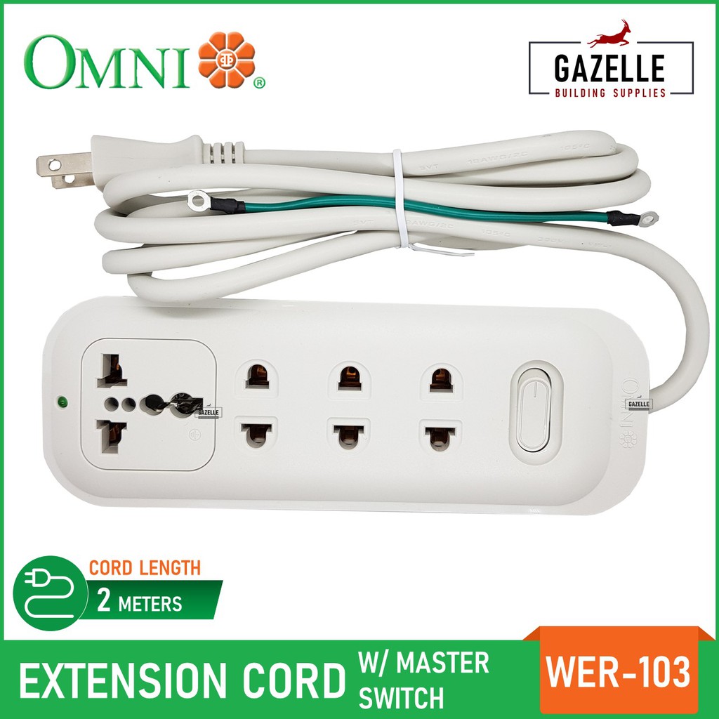 Omni Extension Cord w/ Universal Outlet & Switch WER103 2m Shopee Philippines