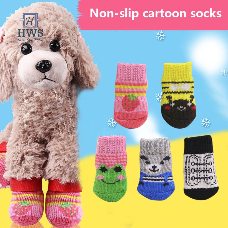 Winter Cartoon Non-slip Pet Christmas Socks Anti-Slip Knit Socks Skid Bottom