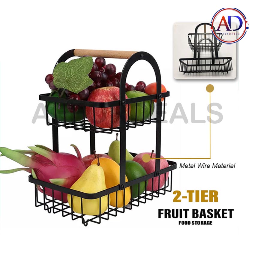 2Tier Fruit Basket Stand Metal Wire Organizer Storage Basket Shopee Philippines