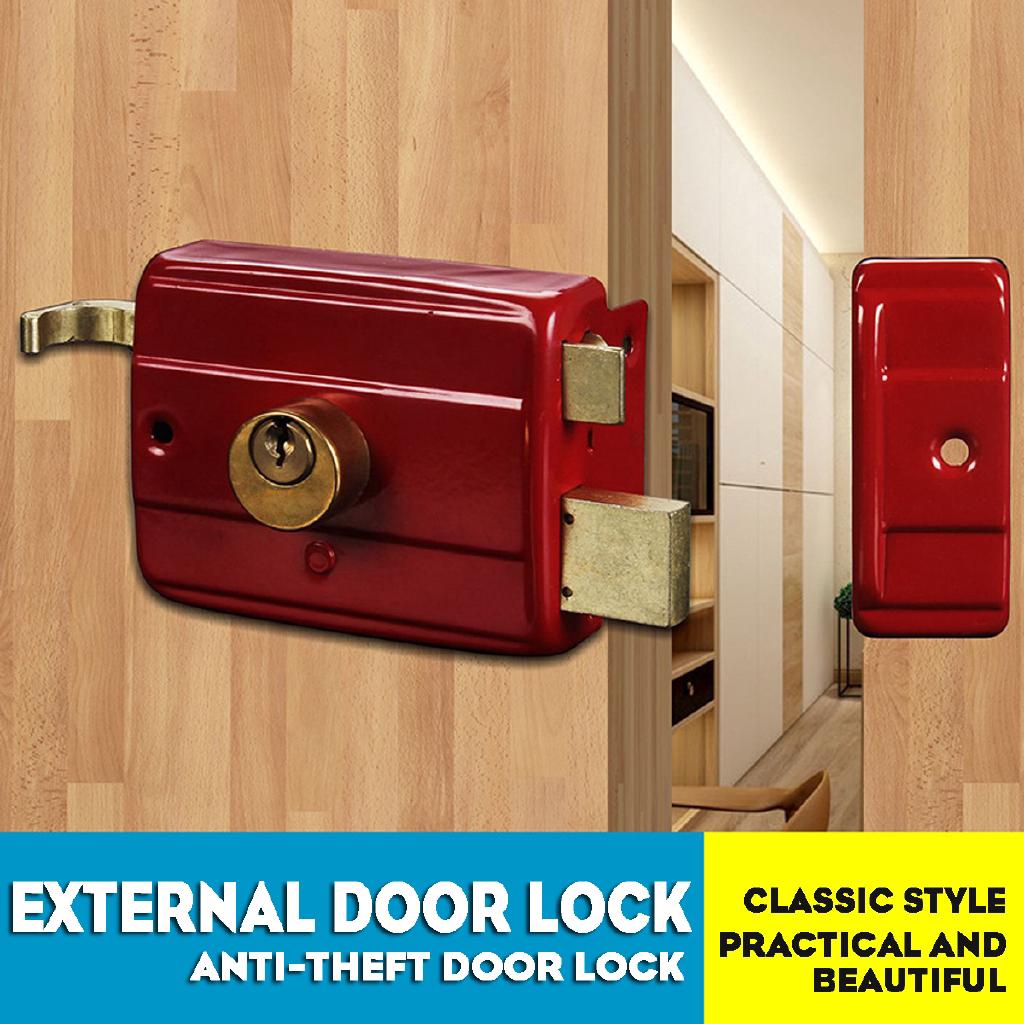 Cast Iron Antitheft Exterior Door Retro Red Locks Multiple Insurance Lock Wooden Door Lock
