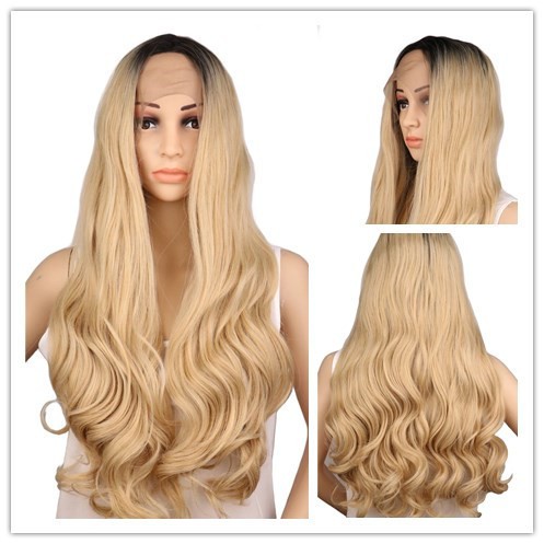 26 Women S Black Ombre Light Blonde Hair Synthetic Lace Front Wig Long Wavy Wigs Shopee Philippines
