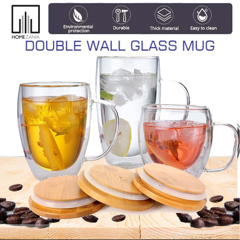 Fashion Double Wall Design Glass Coffee Tea Cup Heat resistant Clear Glass Mug 3