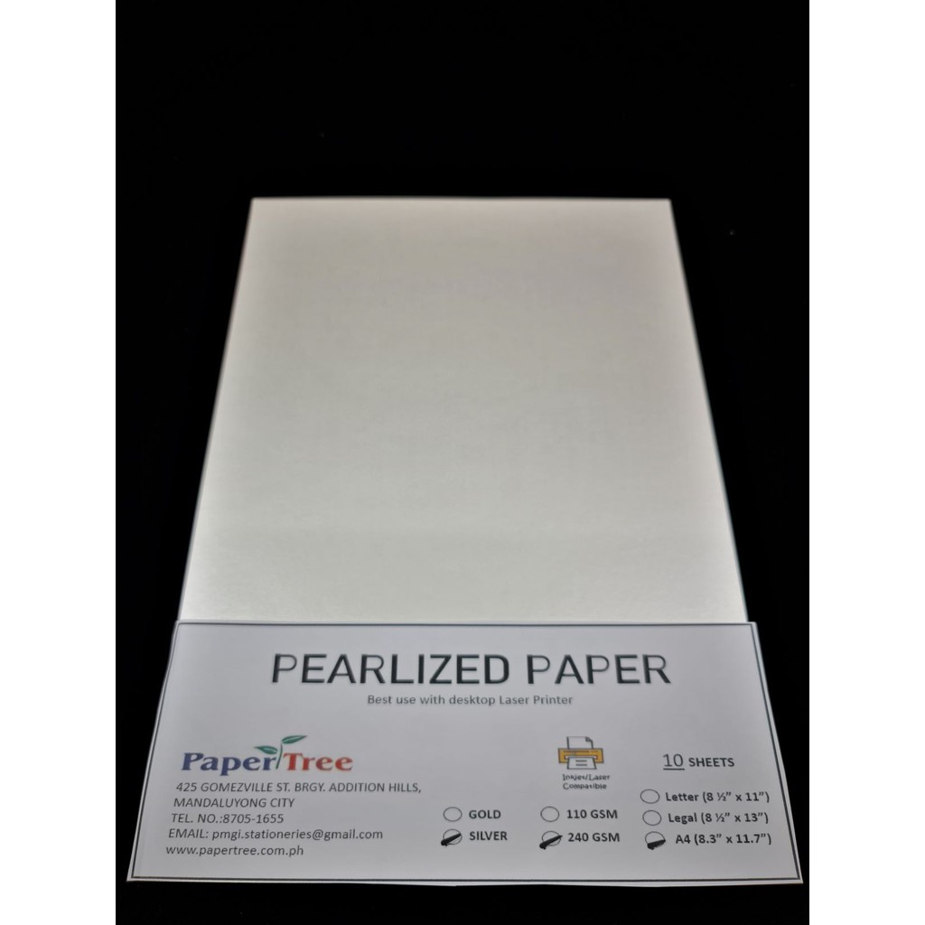 Silver Pearlized Paperboard 110 gsm or 240 gsm (10 sheets per pack ...