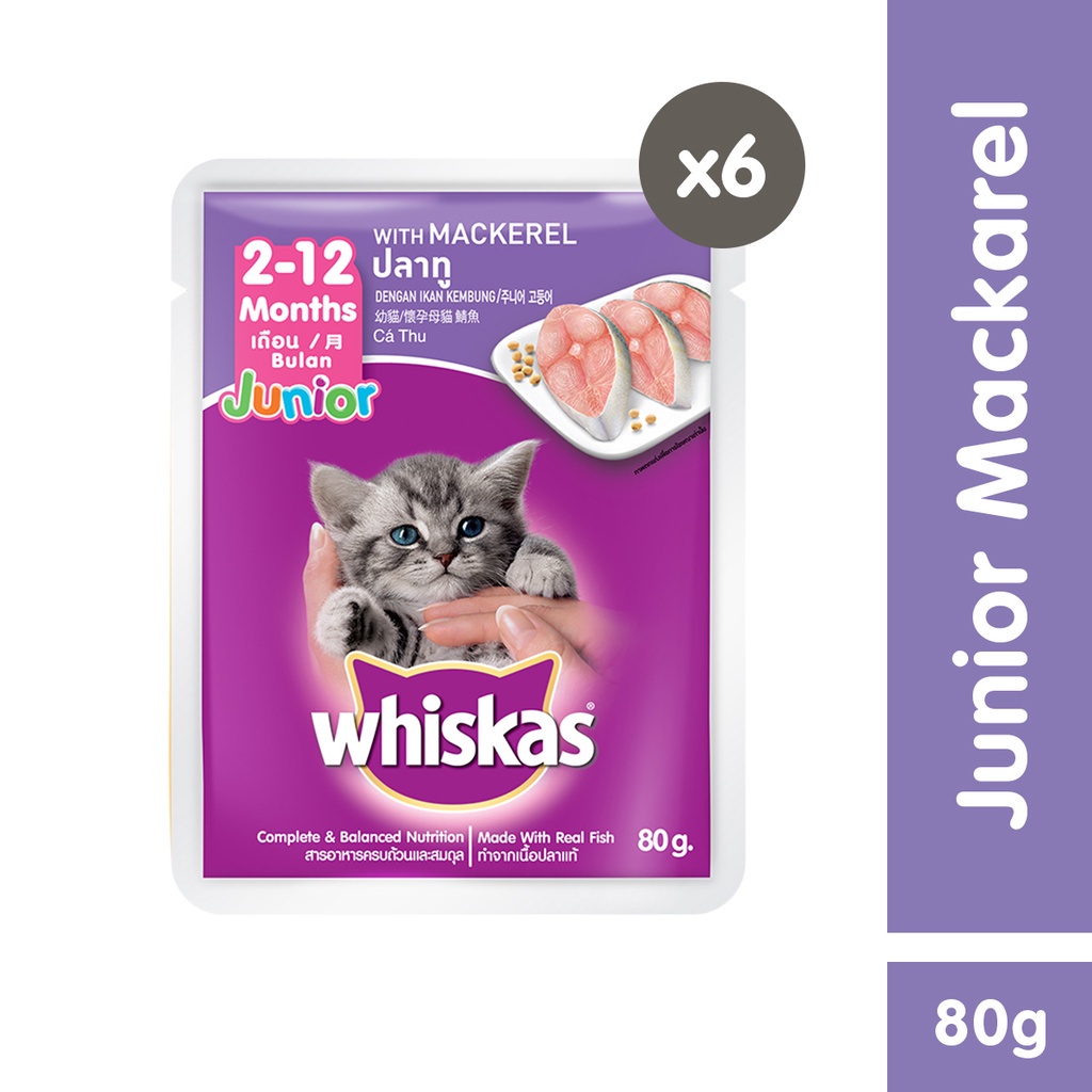 Whiskas Junior Mackerel Pouch Wet Cat Food Pack of 6 80g Shopee