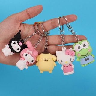 Cartoon Silicone Keychain Sanrio Big Ear Dog Kitty Melody Pudding Dog Keyring Women Key Chains Ring Car Bag Pendent