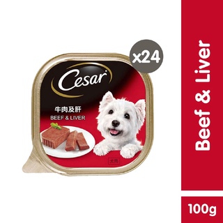CESAR Wet Dog Food – Beef and Liver Flavor (24-Pack), 100g. Premium Dog Food for Adult Dogs