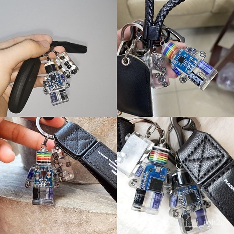 Geometric Building Blocks Robot Key Chain Punk Leather Rope Toy