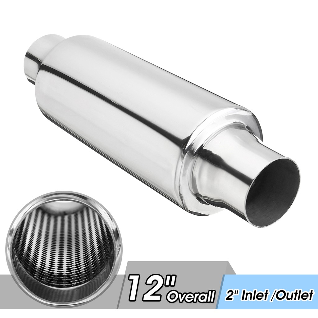 【15Ja】2'' Inlet Outlet 12" Universal Exhaust Turbine Muffler Resonator