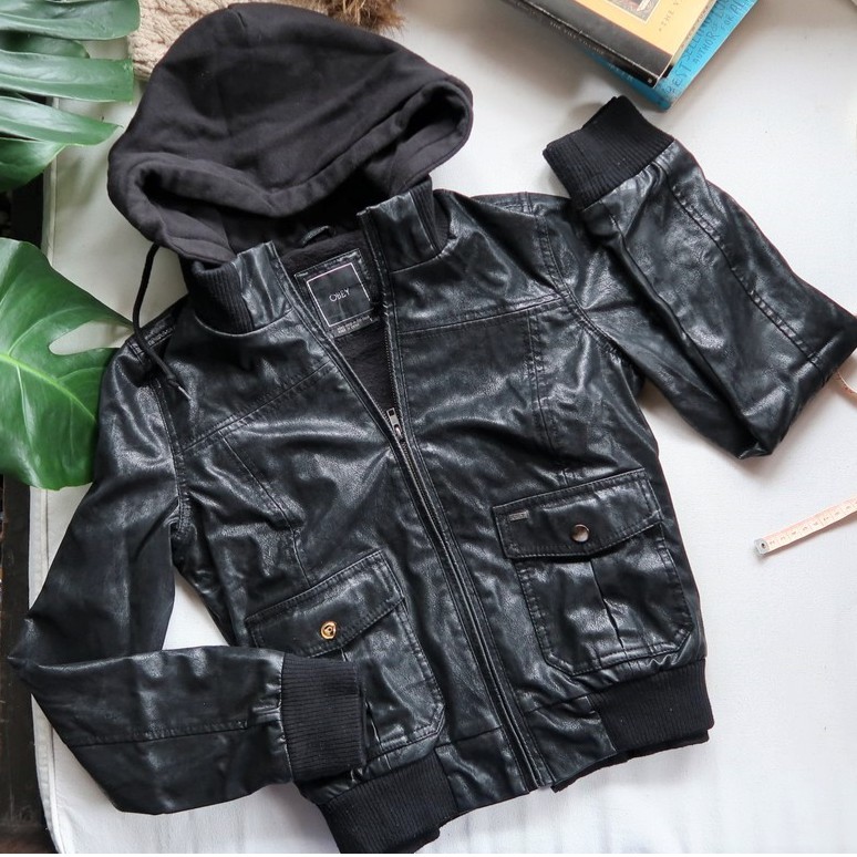 faux leather jacket with hood