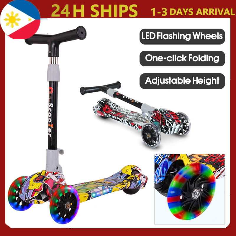 Foldable Kids Scooter Adjustable Height LED Flashing Wheels Music Scooter For Kids 3 Wheels