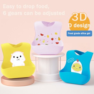 Cute Baby Bibs Waterproof Silicone Toddler Feeding Saliva Towel Cartoon Adjustable Apron with Pocket