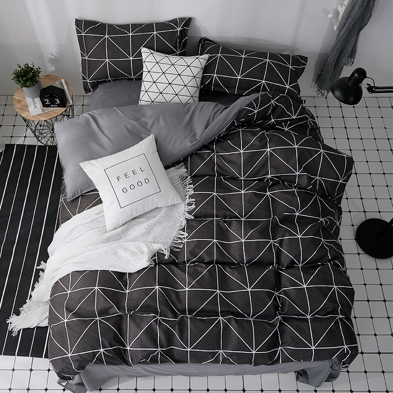 Black Line And Geometric Pattern Design Duvet Cover Set King Size