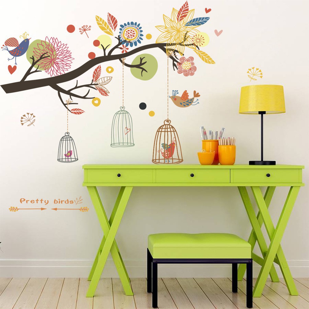 Decals Design Tree With Birds And Cages Wall Sticker deep cool