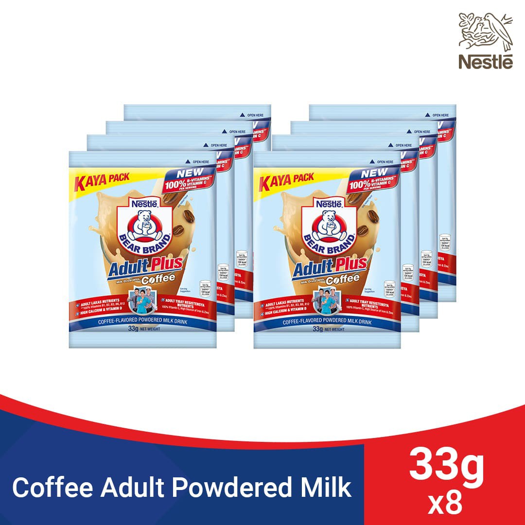 BEAR BRAND Adult Plus Milk Powder with Coffee 33g Pack of 8 Shopee