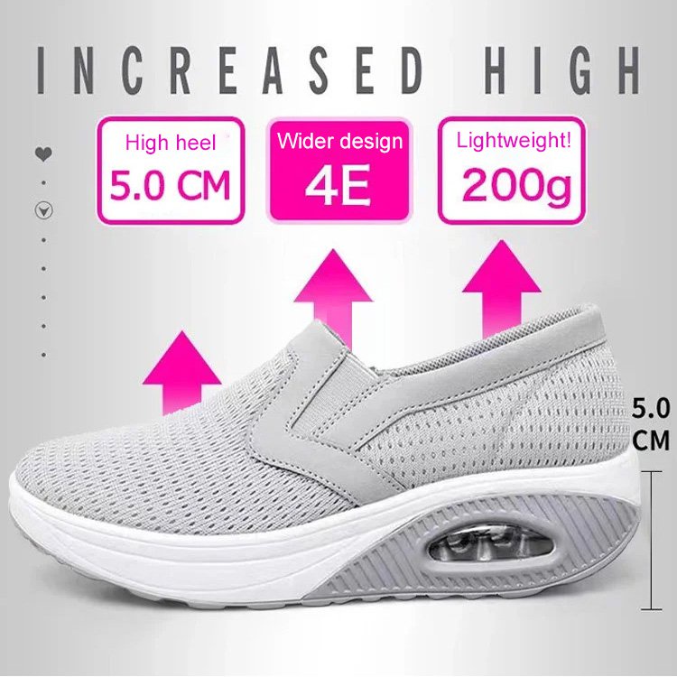 Ice Silk Heightening Air Cushion Women's Flyingknit Rocking Shoes