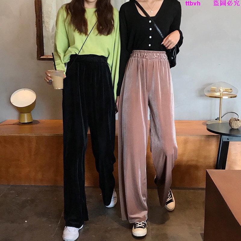 Straight Wide Leg Pants High Waist Gold Velvet Pants Shopee Philippines