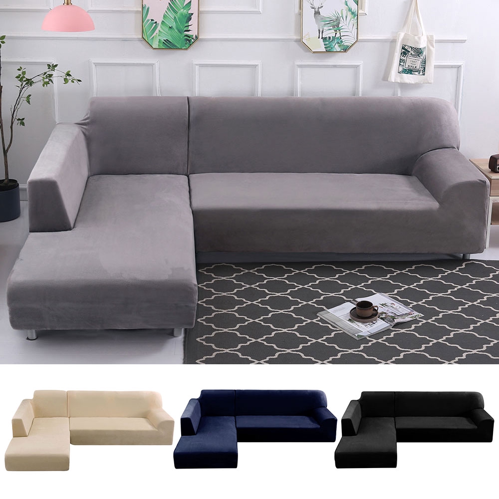 COD 2/3/4 Seater Velvet Solid Color Elastic L-shaped Sofa Cover