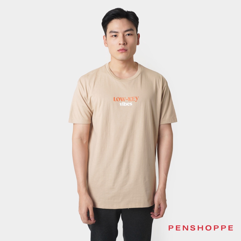Penshoppe Low-Key Vibes Relaxed Front And Back Graphic T-Shirt For Men  (Sand) | Shopee Philippines