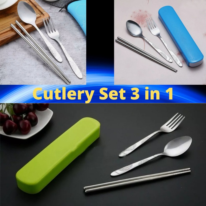 Cutlery Sets Stainless Spoon Chopsticks Package Set Tableware Set Stainless Box 3 In 1 Shopee Philippines