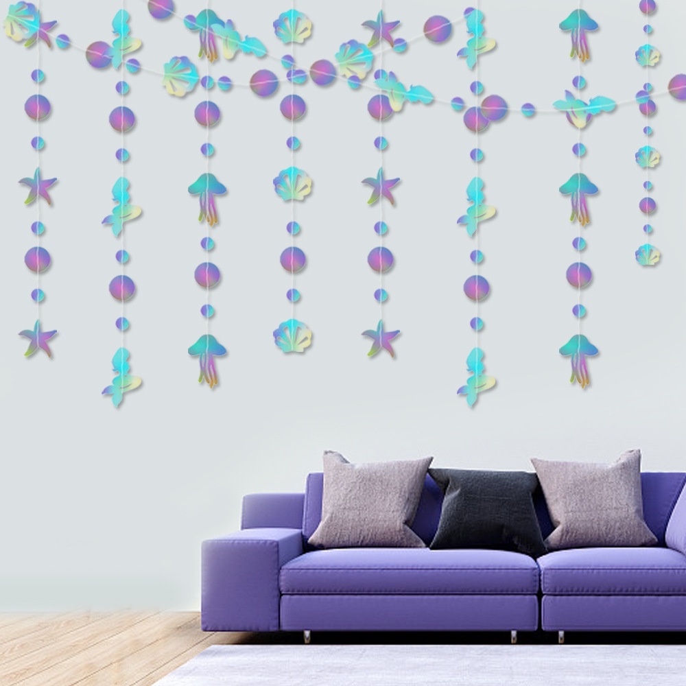 4M Mermaid Shell Flower Pendant Birthday Decor Party Decorations Decoration Supplies Shop Props Pendant Flag Photography Backdrop Ready Stock
