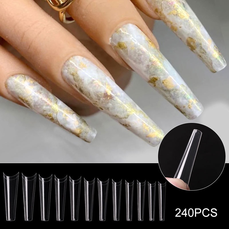 240pcs False Nail Super Long Flat Head Finished Nails Can Wear Nails Removable Full Half Acrylic Shopee Philippines