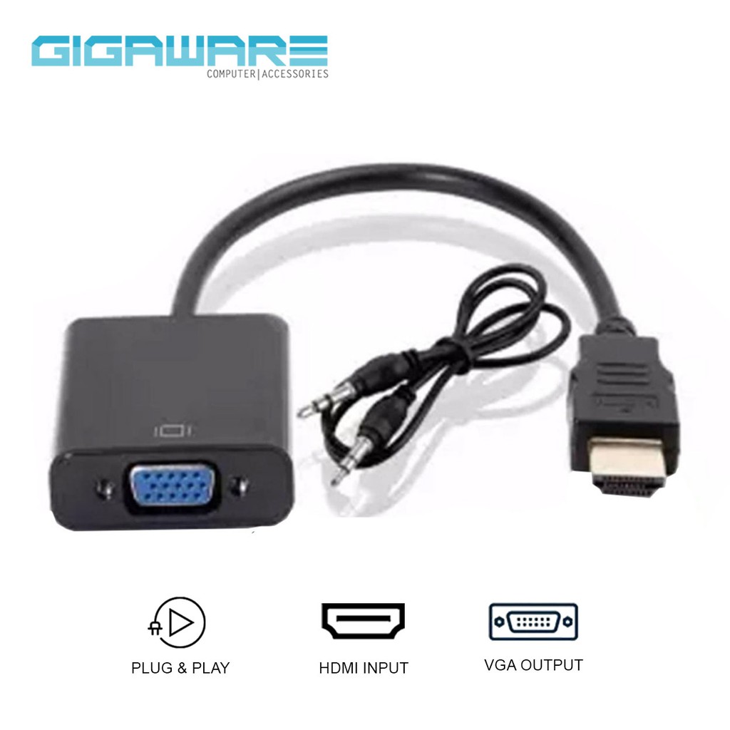 1080p Hdmi Male To Vga Female Video Converter Adapter Cable For Pc Dvd Ps3 With Audio Cable Black A Shopee Philippines