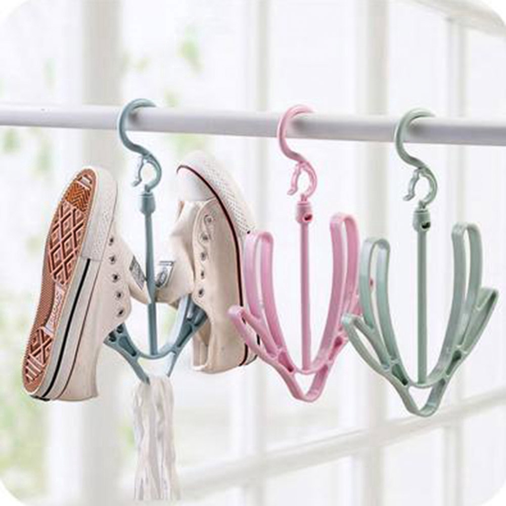 1 Pcs 360 Degree Rotate Balcony Double-hook Shoe Holder Convenient Removable Plastic Shoe Rack