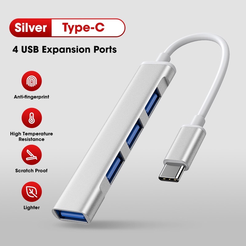 Type C To 4 Usb Hub Expander Ultra Thin Mini Portable 4 Ports 3 0 Power