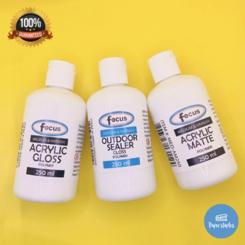 Focus acrylic varnish 250ML (GLOSSY & OUTDOOR SEALER, MATTE) Shopee