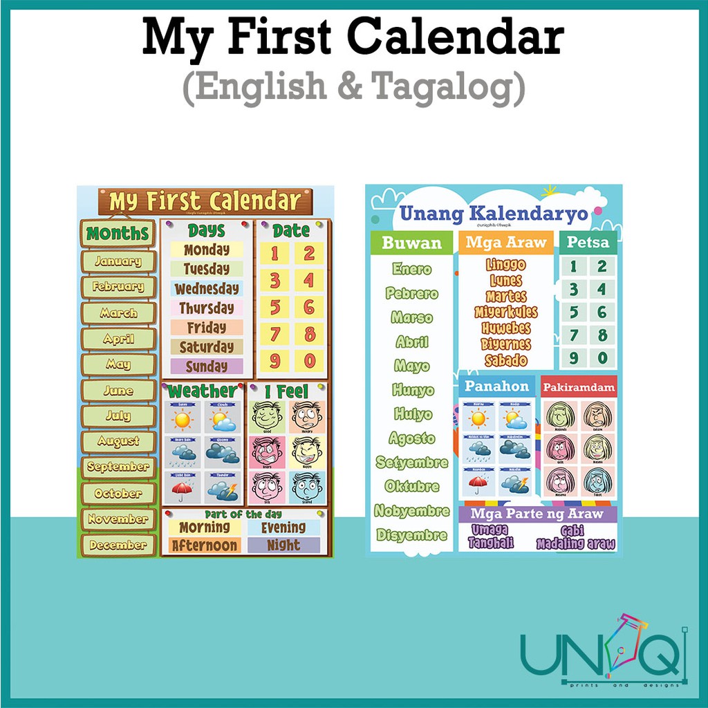 UNIQ Laminated Educational Wall Chart My First Calendar English 