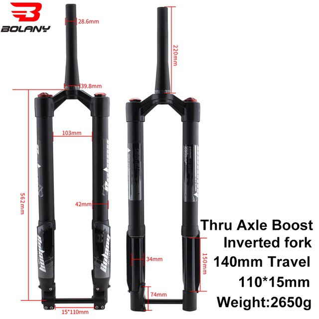 BOLANY MTB Bike Boost Fork Thru Axle Air Suspension Inverted Fork 140mm