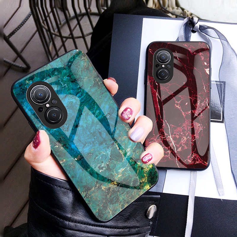 For Huawei Nova 9 Se Nova 9se 10se Case Luxury Marble Gradient Tempered Glass Protective Back