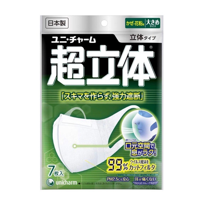 Japan Mask Unicharm Super 3d Mask Nose Fit 99 Pm2 5 Size L 7 Pcs Shopee Philippines