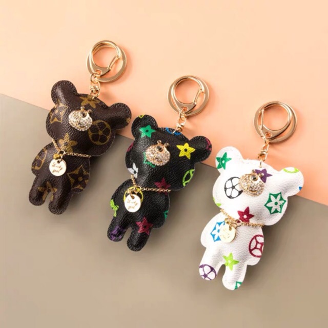 Cute Plain Bear luxury LV Keychain Bear Pendant bag charm car chain ring lousi vuitton Shopee