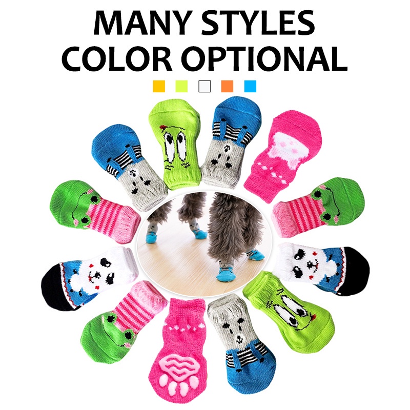Pet Dog Socks 4Pcs cat Cute Anti-Slip socks soft cotton pet socks supplies