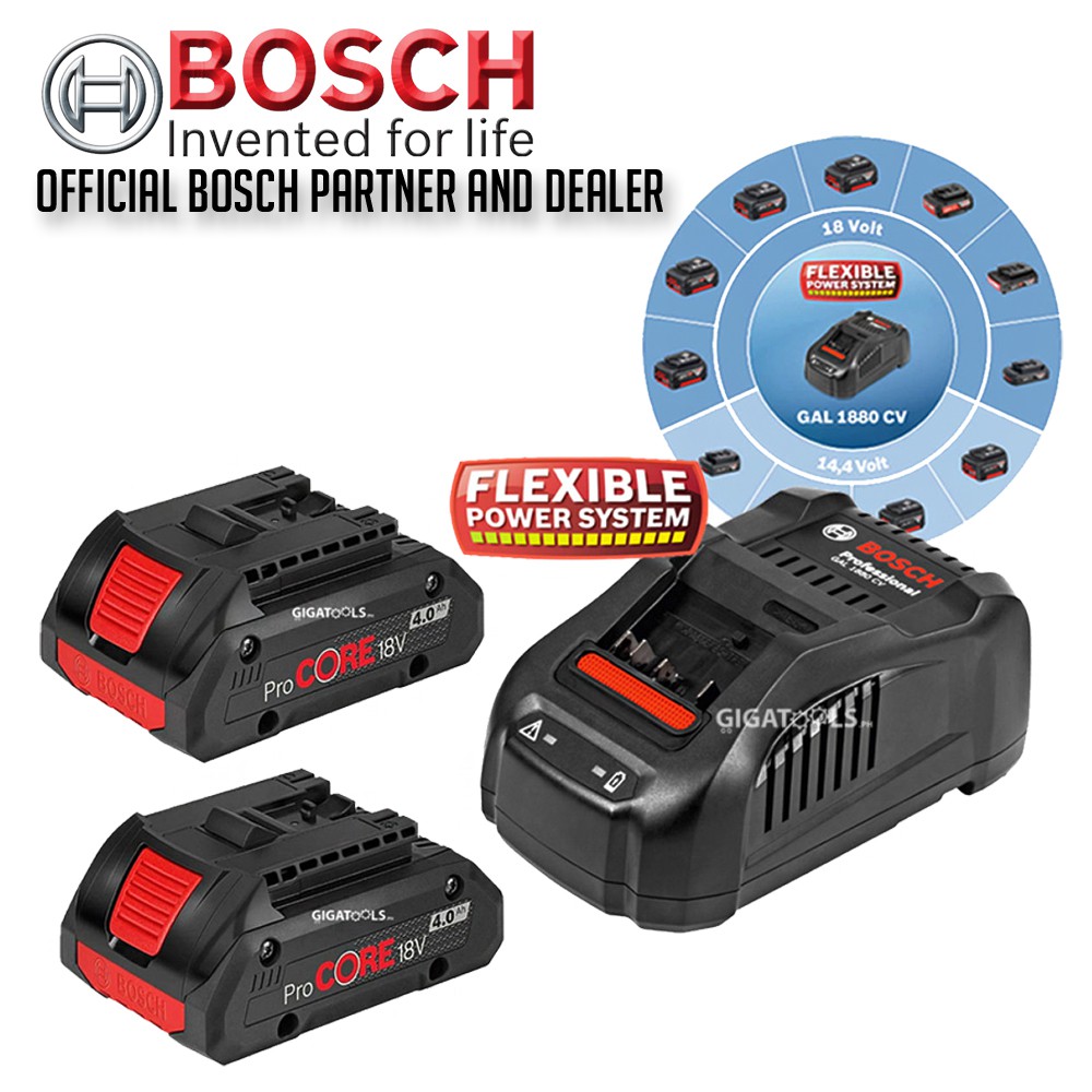 New Bosch Starter Kit ProCORE18V 4.0Ah Li-Ion Batteries And GAL 1880 CV ...