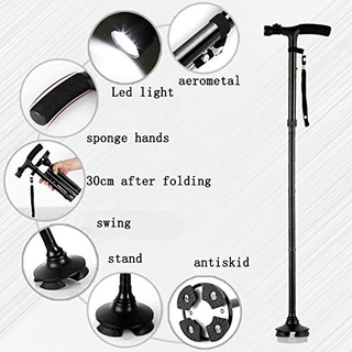 Happy HoarderPh Foldable Trusty Cane w/ LED Lights Magic Folding Trusty Cane Support Adjustable Walk #2