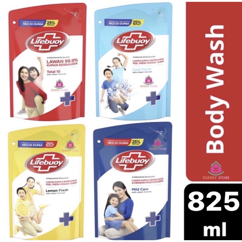 Lifebuoy Liquid Bath Soap 825ml Fresh Total 10 Mild Care Anti Bacterial